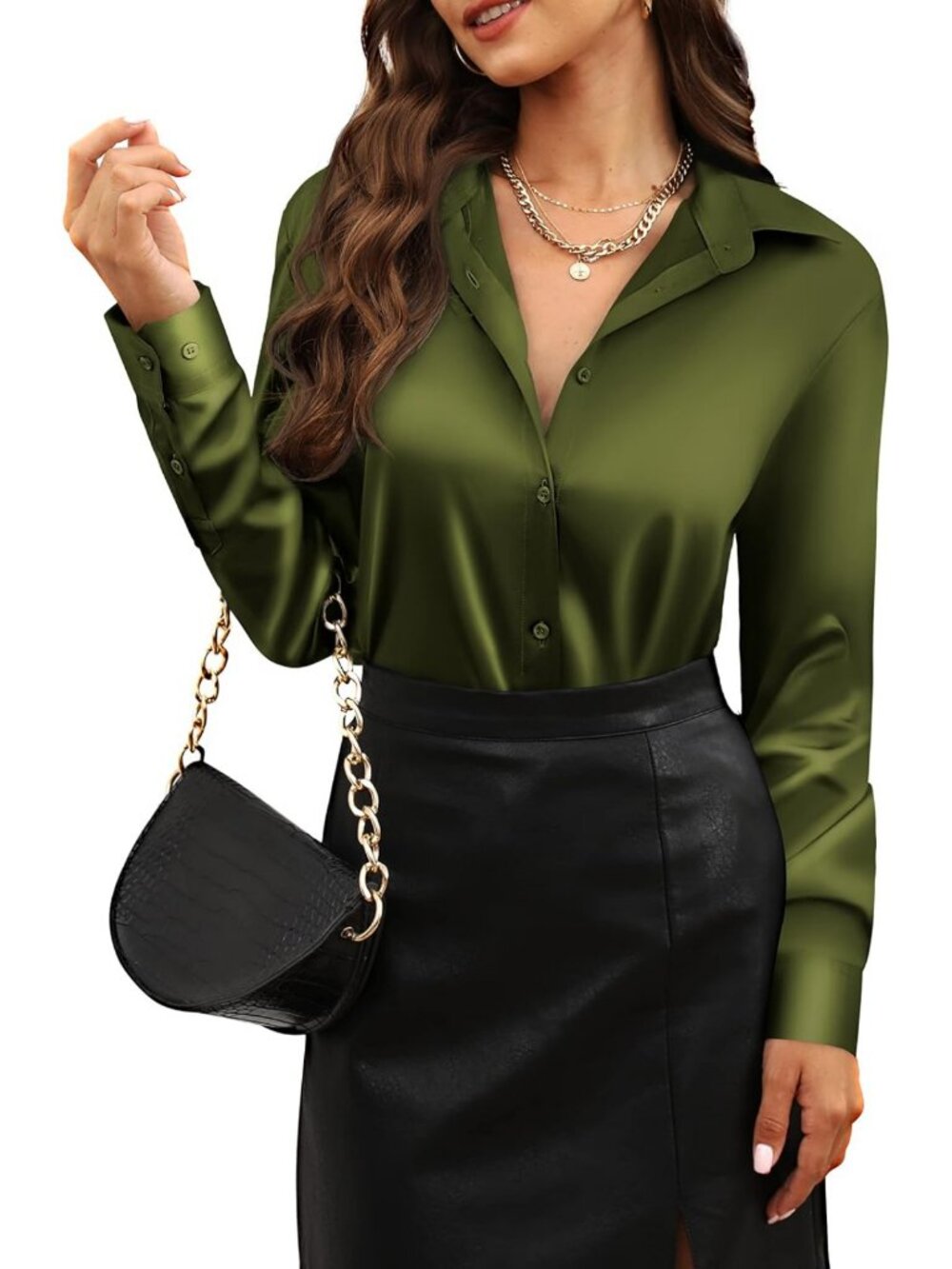 Soft Satin Leopard Print Button Down Shirt - Silky Long Sleeve Blouse for Work
